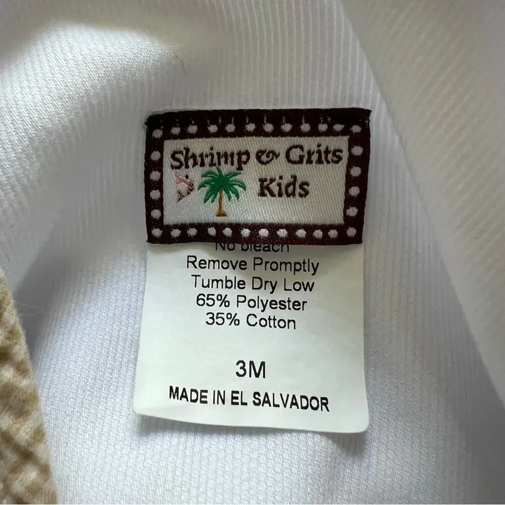 Shrimp & Grits Kids Romper Baby 3M White Gingham Trim Bubble Preppy Classic